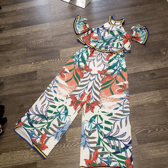 Flying Tomato Pants - Flying Tomatoes tropical print jumpsuit